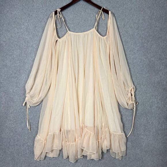 We are HAH Off Shoulder Long Sleeve Chiffon Mini Dress Size M/L - Picture 5 of 7